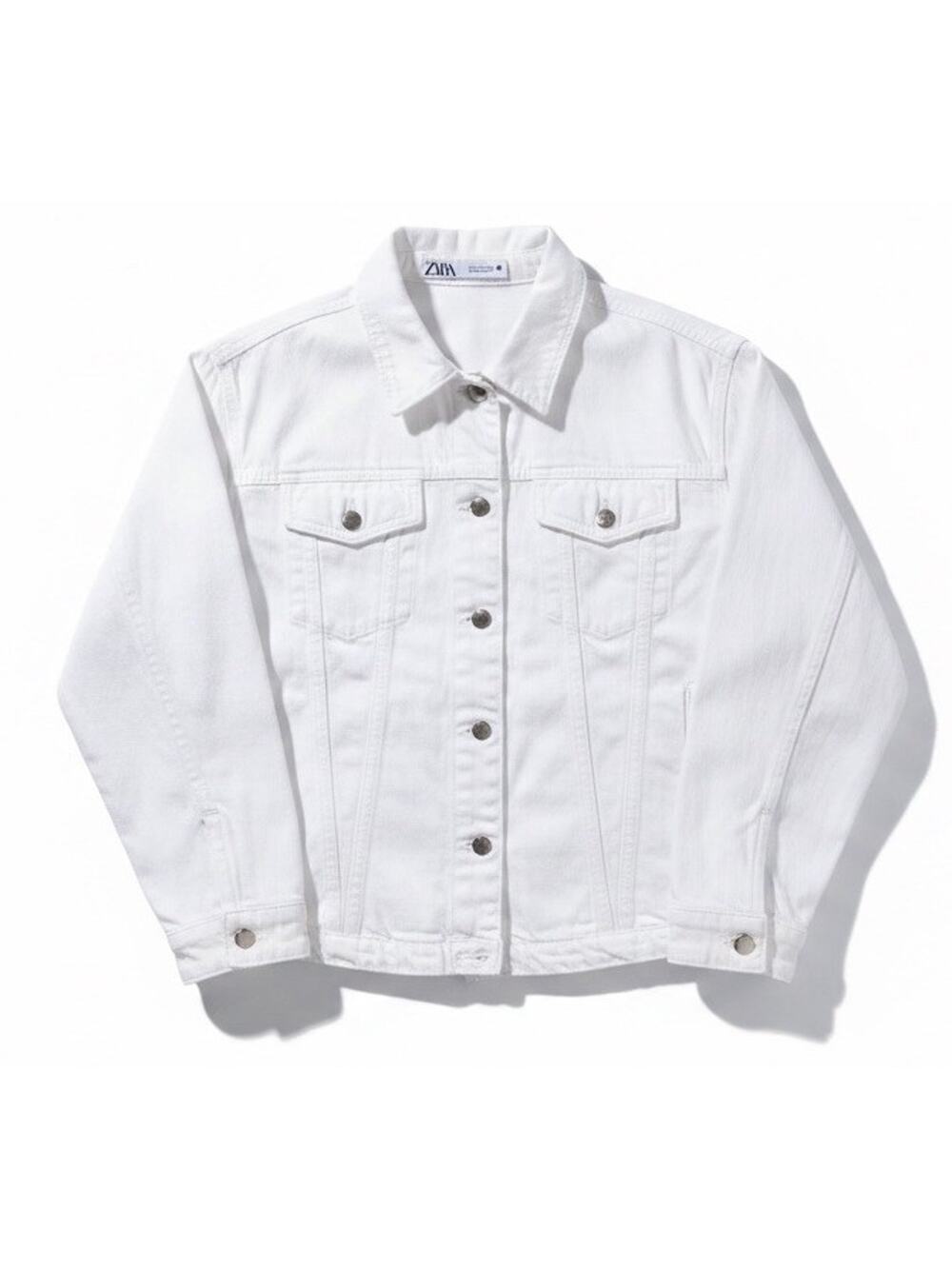 ZARA White Cropped Denim Jacket Women’s M Trucker Button Front Jean Jacket Boxy